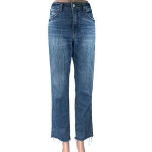 Pilcro Women's Blue Straight Leg High Waist Frayed Raw Hem Denim Jeans Pants 28